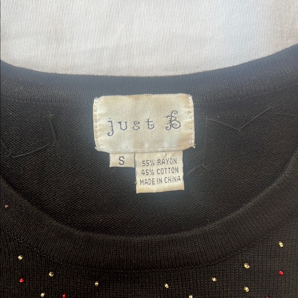 Vintage Just B Black Holiday Sweater with Colorful Sequin Stocking - Picture 3 of 9